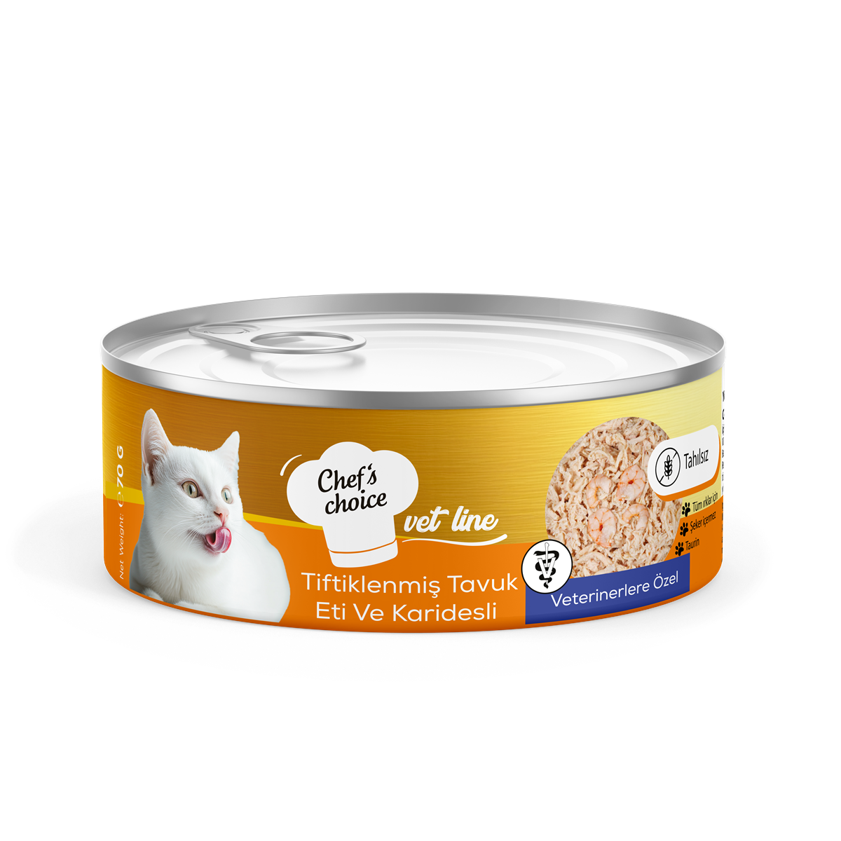 Chefs Choice Vet Line Tiftiklenmiş Tavuk Etli & Karidesli Yaş Kedi Maması 70 gr 1